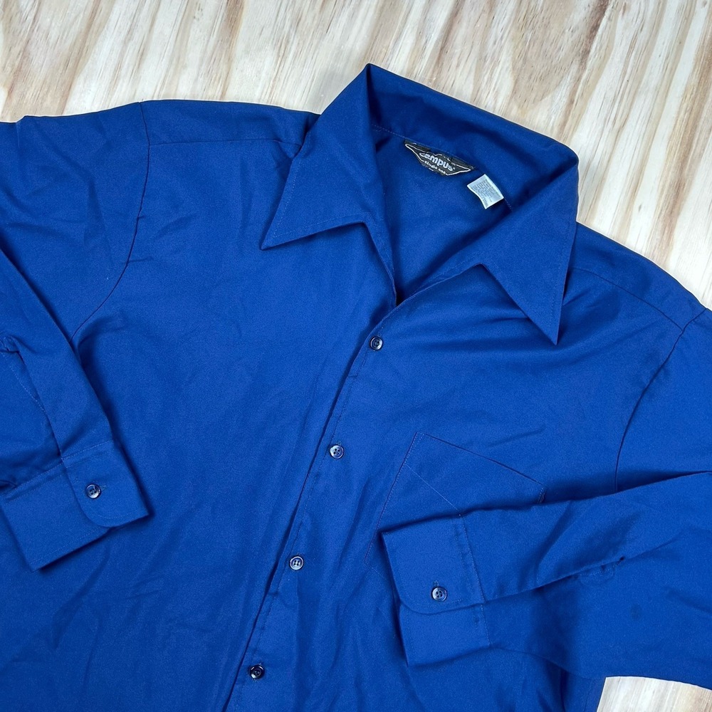 VTG Campus Shirt Men's L Blue Long‎ Sleeve Dagger Collar Pocket Made In USA 70s